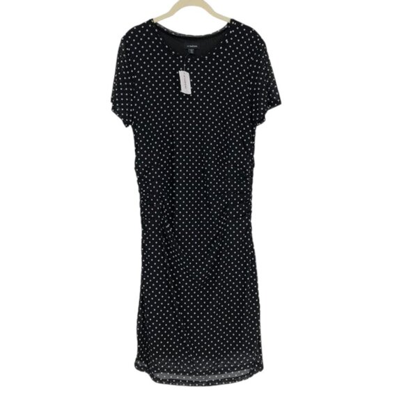 Le Chateau Black white Polka Dot short sleeve ruched NWT Dress Size XL - Picture 1 of 16